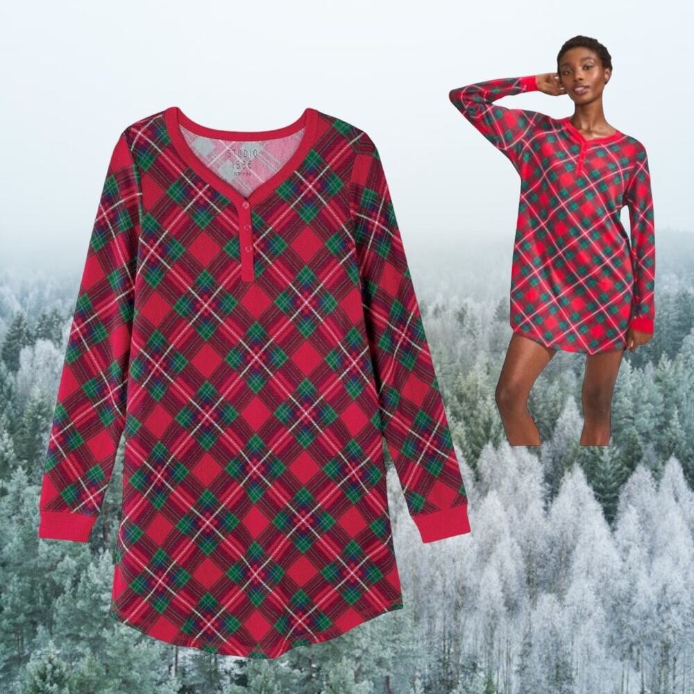 NEW Studio 1886 TARTAN PLAID SLEEP SHIRT Ladies 18/20W 1X Christmas Pajama Dress